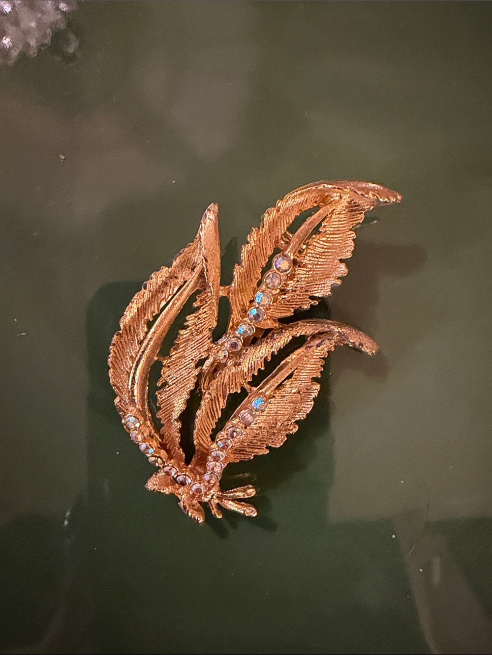 Vintage Mid-Century Florentine Gold Leaf Pin with AB Rhinestones